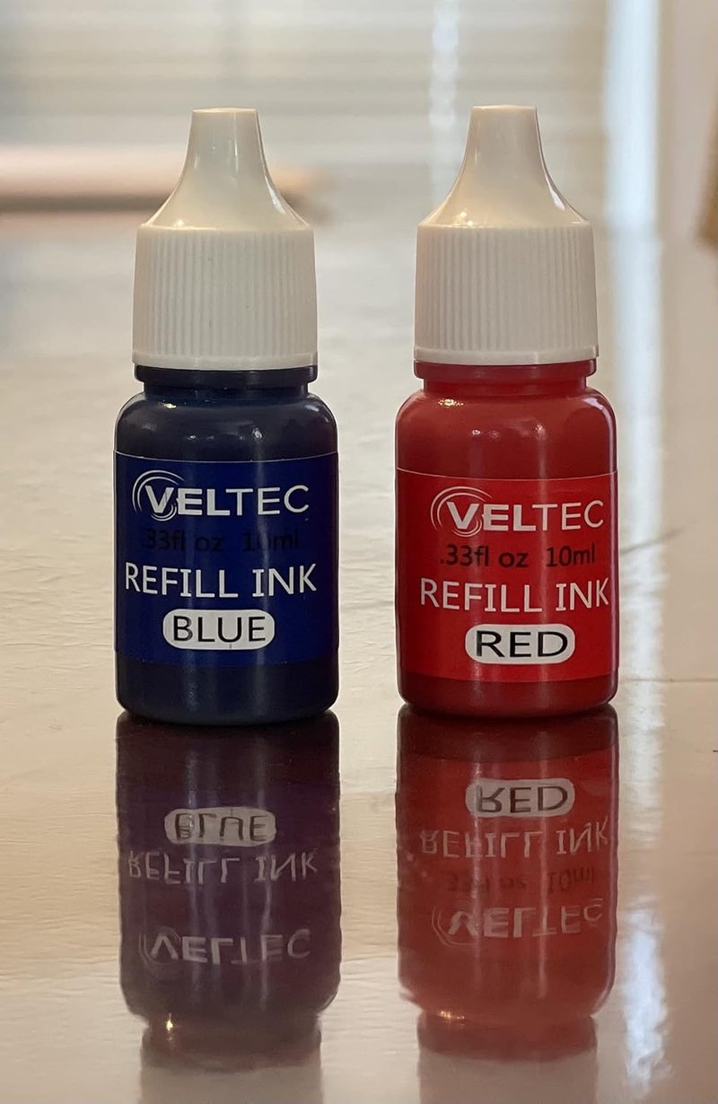 Veltec Premium 2-Color Refill Ink for Pre-Ink Stamps, Blue and Red, 10 ml Each Bottle - Image 3